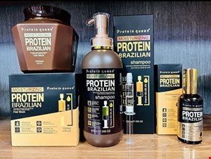 پکیج 3عددی شامپو و ماسک و روغن آرگان مو کراتین و پروتئین بدون سولفات کوئین برزیلی اورجینال لیبل دار KERATINE QUEEN